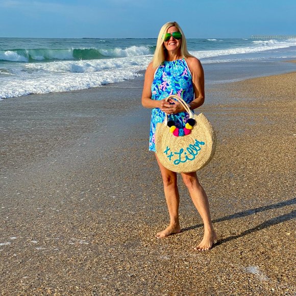 Lilly Pulitzer Positano Straw Tote In Too Deep - RARE! - Picture 6 of 12